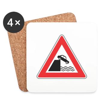 Road sign car can fall to water - Coasters (set of 4) - white - Front