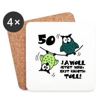 Geburtstag 50 jawoll lustige Eulen - Untersetzer (4er-Set) - Weiß - Vorne