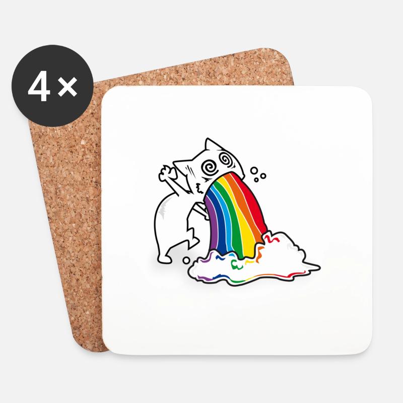 Regenbogenkotze Katze - Untersetzer (4er-Set) - Weiß