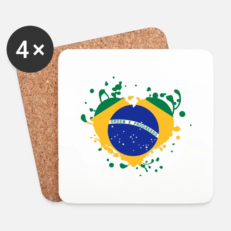 brasilien Flagge Herz-Spiele - Untersetzer (4er-Set) - Weiß