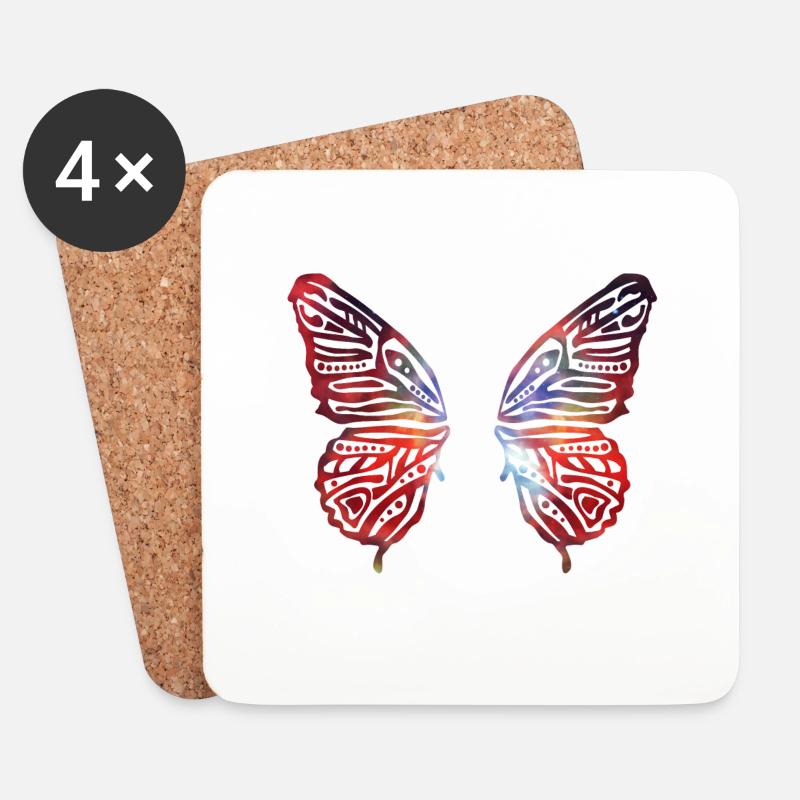 bunte Schmetterlingsflügel - Untersetzer (4er-Set) - Weiß