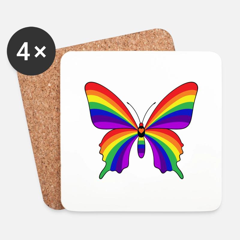 Regenbogen-Schmetterling - Untersetzer (4er-Set) - Weiß
