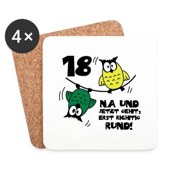Geburtstag 18, Eulen am Drahtseil, rund - Untersetzer (4er-Set) - Weiß - Vorne