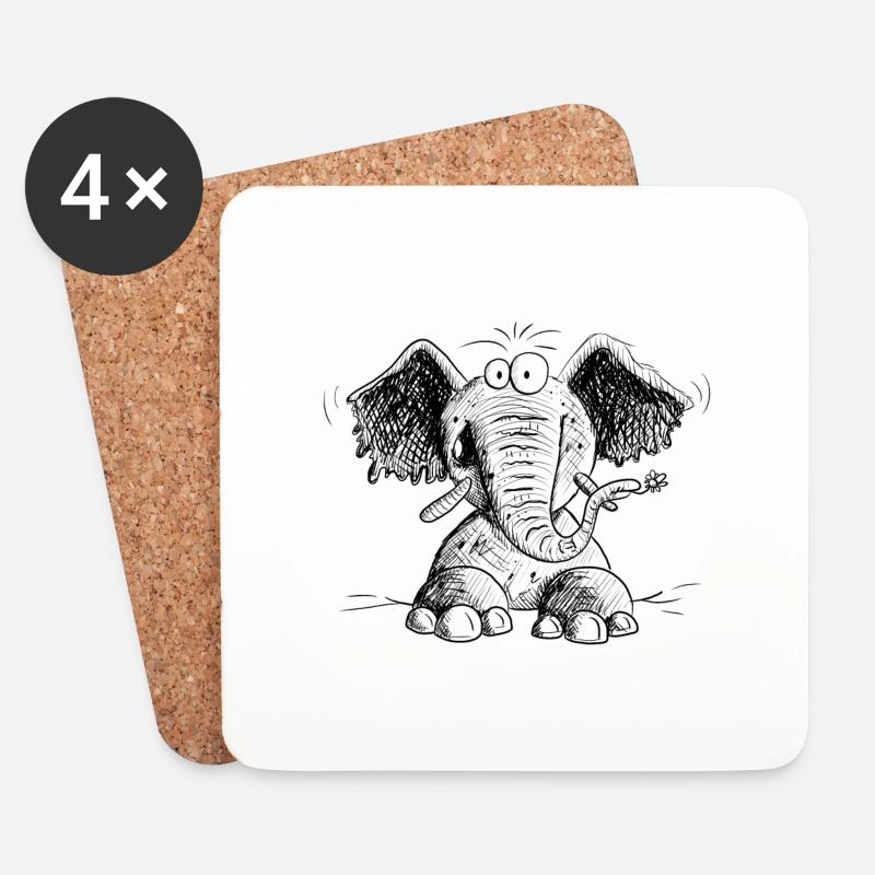 Funny Elefant I Elefanten Comic Geschenk - Untersetzer (4er-Set) - Weiß
