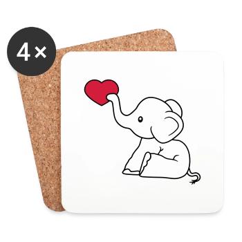 herz liebe schenken verliebt elefant sitzend suess - Untersetzer (4er-Set) - Weiß - Vorne
