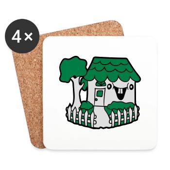 happy face, comic live sweet cute idyllic fence ga - Coasters (set of 4) - white - Front
