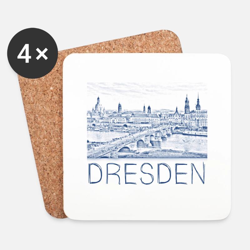 Kulizeichnung Dresden - Untersetzer (4er-Set) - Weiß