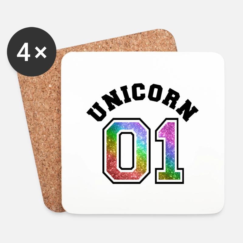 Unicorn 01 Rainbow Glitter - Untersetzer (4er-Set) - Weiß
