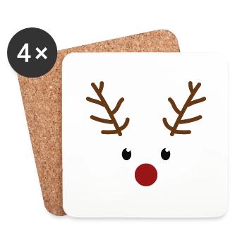 Christmas reindeer face with red nose - Coasters (set of 4) - white - Front