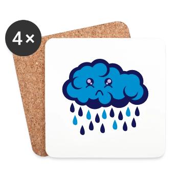 nuage dessin triste pleut pluie 802 - Dessous de verre (lot de 4) - blanc - Devant