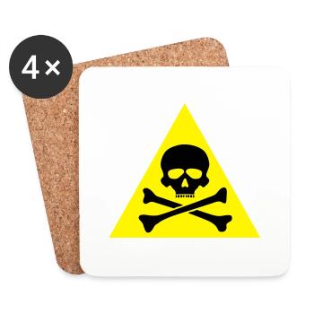 panneau danger tete de mort crane os - Dessous de verre (lot de 4) - blanc - Devant