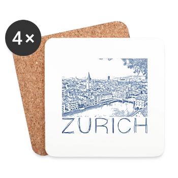 Dessin à la plume Zurich - Dessous de verre (lot de 4) - blanc - Devant