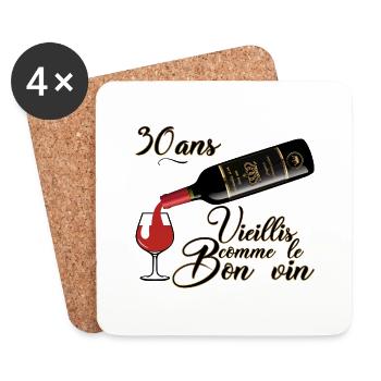 30 ans anniversaire vieillis bon vin humour alcool - Dessous de verre (lot de 4) - blanc - Devant