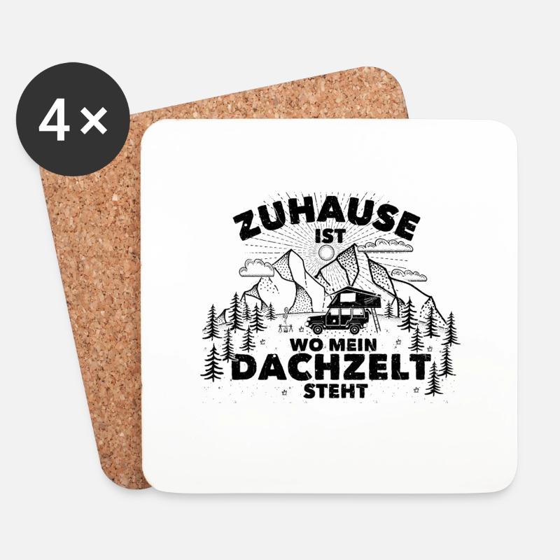 "Zuhause ist wo mein Dachzelt steht" - Untersetzer (4er-Set) - Weiß