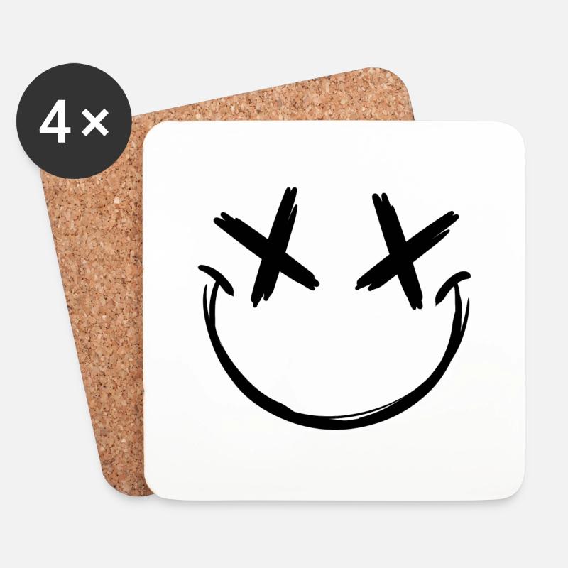 Emoji mit X Augen - Untersetzer (4er-Set) - Weiß