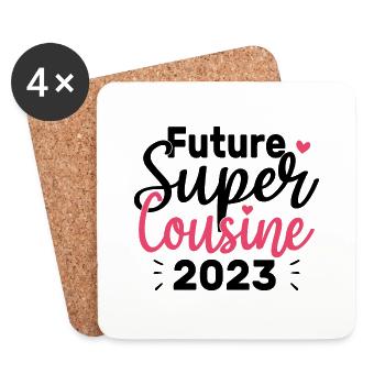 Annonce Grossesse 2023 Future Super Cousine Cadeau - Dessous de verre (lot de 4) - blanc - Devant