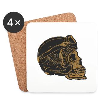 skull skull helmet biker wing wheel - Coasters (set of 4) - white - Front