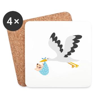 Storch mit Baby - Untersetzer (4er-Set) - Weiß - Vorne