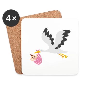 Storch mit Baby - Untersetzer (4er-Set) - Weiß - Vorne