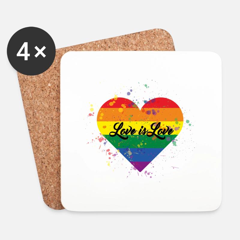 Love Wins, Love isLove Herz - Untersetzer (4er-Set) - Weiß