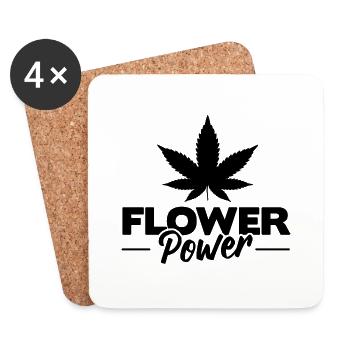 flower power cbd cannabis cadeau - Dessous de verre (lot de 4) - blanc - Devant