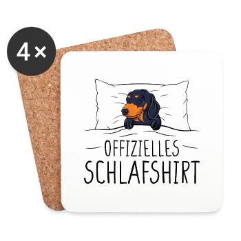 Offizielles Schlafshirt Dackel Hund Schlafanzug - Untersetzer (4er-Set) - Weiß - Vorne