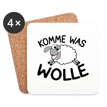KOMME WAS WOLLE SCHAF SCHÄFER STRICKEN - Untersetzer (4er-Set) - Weiß - Vorne