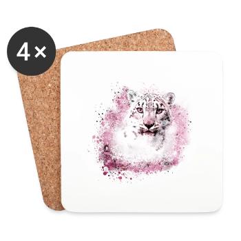 léopard des neiges, chat, léopard, blanc, chat sauvage - Dessous de verre (lot de 4) - blanc - Devant