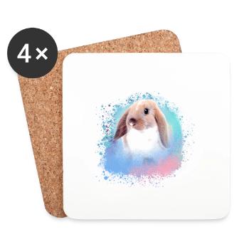 lapin, lapin, rose, graffiti, peinture, - Dessous de verre (lot de 4) - blanc - Devant