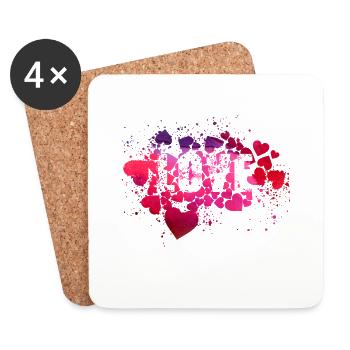 cœurs, cœur, amour, amour, rouge, illustration, graffit - Dessous de verre (lot de 4) - blanc - Devant