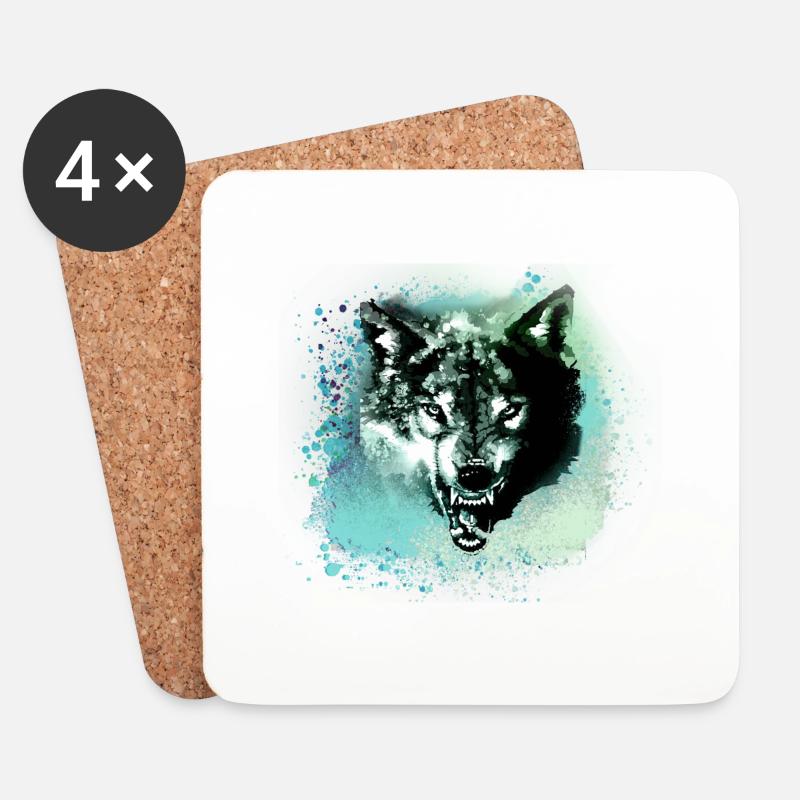 wolf,blau,hund, husky,Hund, malerei,graffiti - Untersetzer (4er-Set) - Weiß