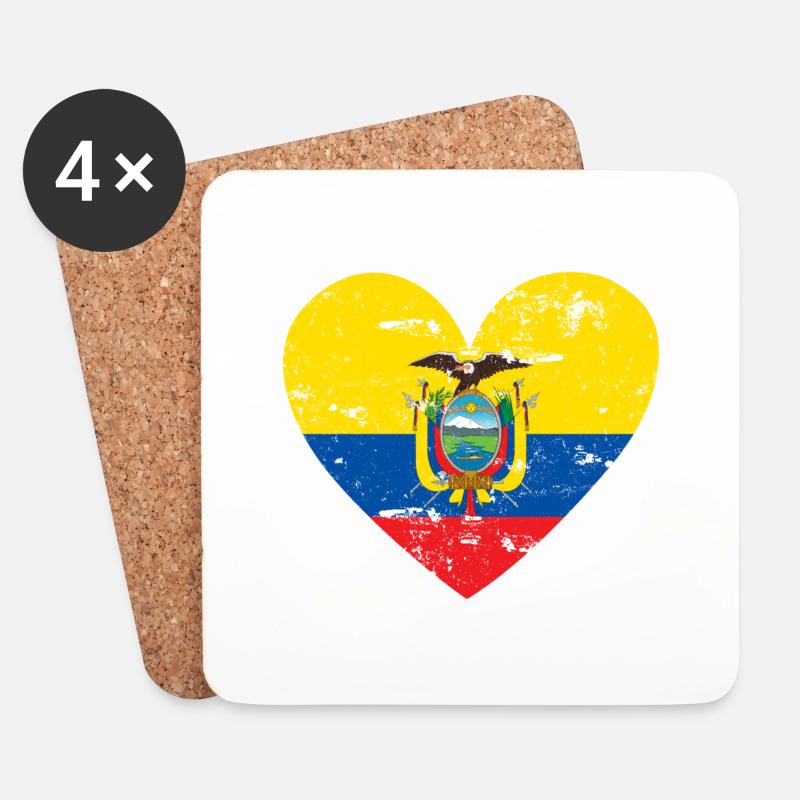 Flaggenherz Ecuador Flagge - Untersetzer (4er-Set) - Weiß