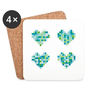 4 Pixel Herzen - neon pastel Farben - blau - grün - Untersetzer (4er-Set) - Weiß - Vorne