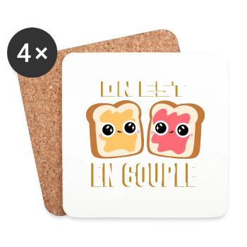 Tartines on est en couple Humour Amour Valentin - Dessous de verre (lot de 4) - blanc - Devant