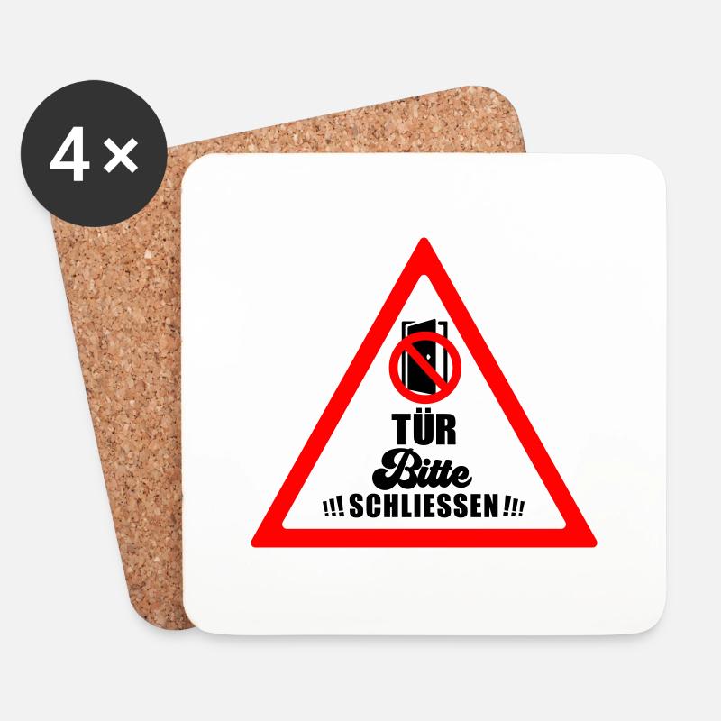 Tür schließen bitte | Farbe änderbar - Untersetzer (4er-Set) - Weiß