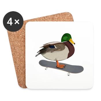 Duck Skateboard Bird Skating Funny Animal - Coasters (set of 4) - white - Front