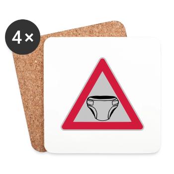 Caution Shield Diaper - Coasters (set of 4) - white - Front