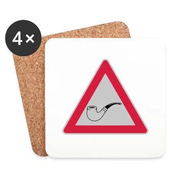 Schild Vorsicht Tabakpfeife - Untersetzer (4er-Set) - Weiß - Vorne