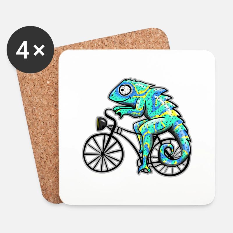 Chamäleon mit Fahrrad - Untersetzer (4er-Set) - Weiß