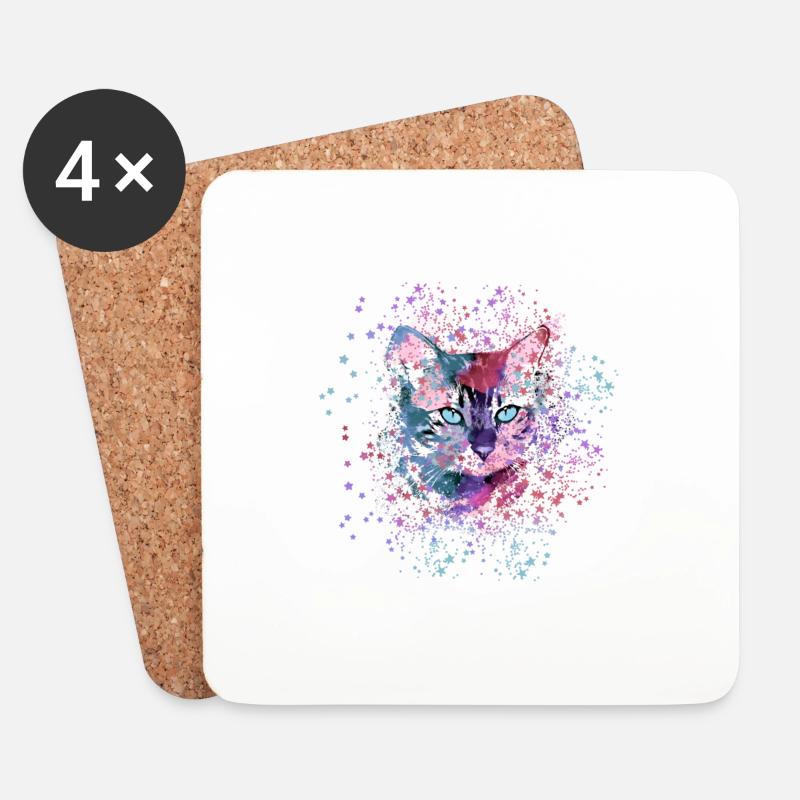 katze,bunt, Aquarell, kätzchen,sterne - Untersetzer (4er-Set) - Weiß