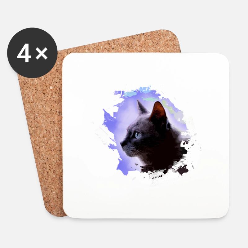 katze, bunt,aquarell, kunst,malerei,graffiti,lila - Untersetzer (4er-Set) - Weiß