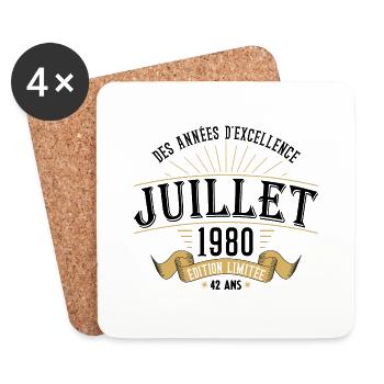 42 Ans Anniversaire Vintage Né(e) en Juillet 1980 - Dessous de verre (lot de 4) - blanc - Devant