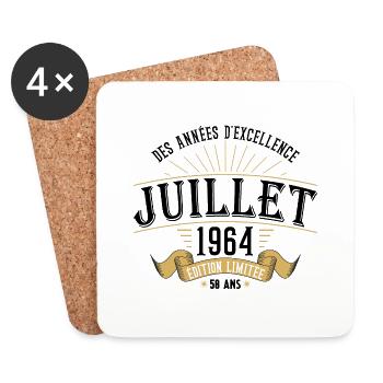 58 Ans Anniversaire Vintage Né(e) en Juillet 1964 - Dessous de verre (lot de 4) - blanc - Devant