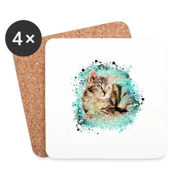 katze, bunt,aquarell, malerei,graffiti,tigerkatze, - Untersetzer (4er-Set) - Weiß - Vorne