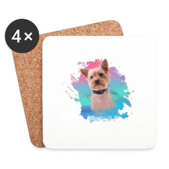 yorkshire terrier, dog, graffiti,terrier, colorful - Coasters (set of 4) - white - Front