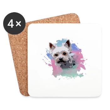 yorkshire terrier, dog, graffiti,terrier, colorful - Coasters (set of 4) - white - Front