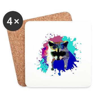 raton laveur, ours, graffiti, peinture, bleu, éclaboussures de couleur - Dessous de verre (lot de 4) - blanc - Devant