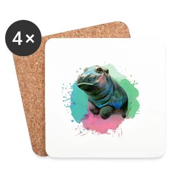 nilpferd,hippo,graffiti,malerei,nilpferd baby,baby - Untersetzer (4er-Set) - Weiß - Vorne