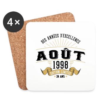 24 Ans Anniversaire Vintage Né(e) en Août 1998 - Dessous de verre (lot de 4) - blanc - Devant