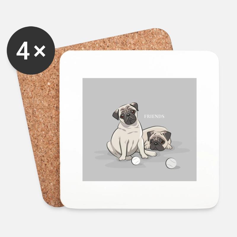 Mops - Untersetzer (4er-Set) - Weiß